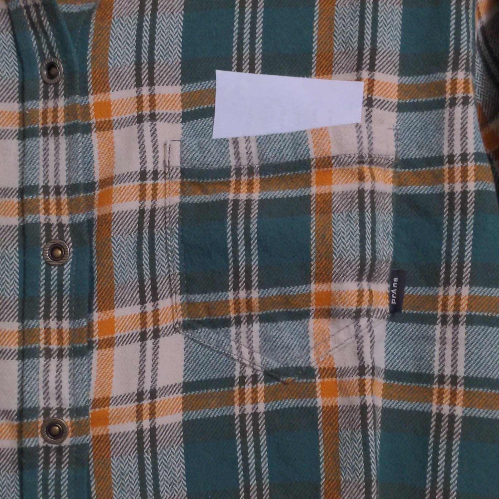 Prana Golden Canyon Flannel Soft Pine Plaid Layer Snaps Pocket Organic S New — image 4 of 8
